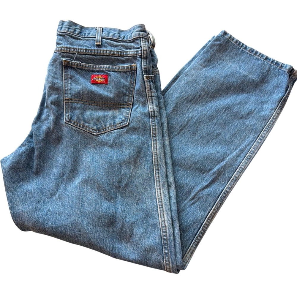 Y2k Dickies Jeans Mens 35x31 Blue Straight Leg Denim Workwear Pants Classic Logo